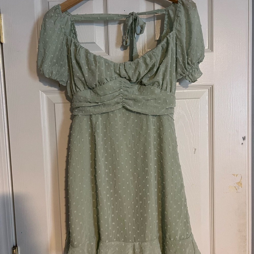 Lucy in the Sky Green Puff Sleeve Mini Sundress